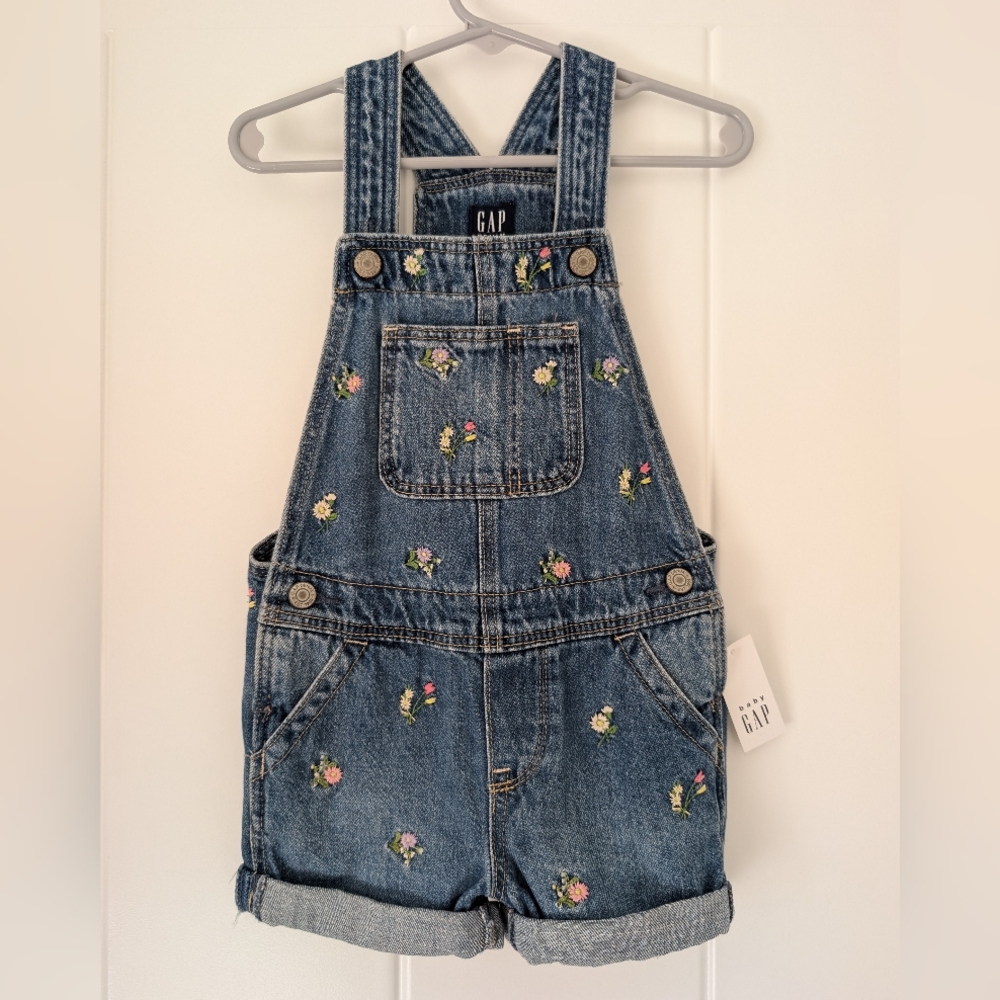GAP Kids Denim Overalls with Floral Embroidery